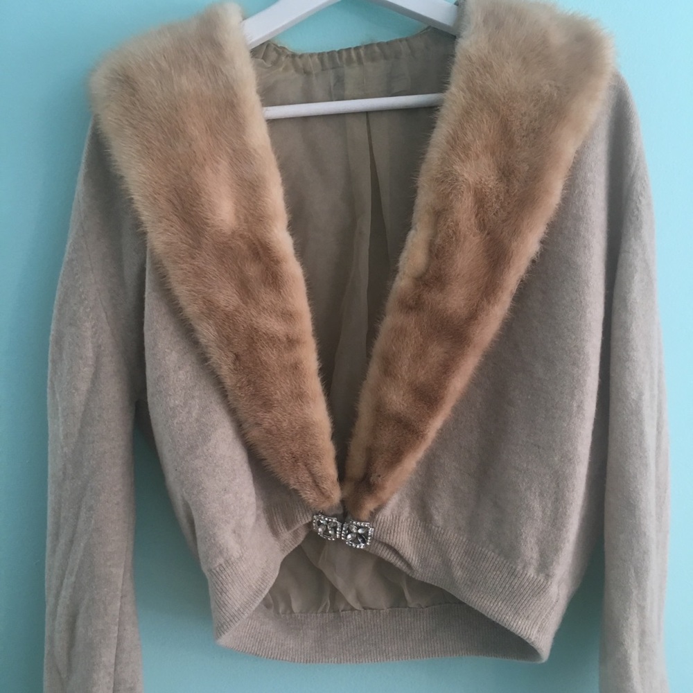vintage 40s/50s cashmere mink neutral cardigan